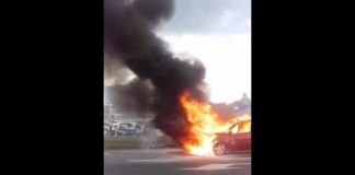 Samochód spłonął na drodze w Targowisku – WIDEO