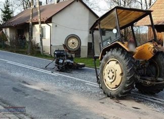 Zderzenie busa z traktorem. Jedna osoba trafiła do szpitala – ZDJĘCIA