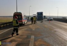 Zderzenie dwóch ciężarówek na A4 przy węźle Bochnia – ZDJĘCIA