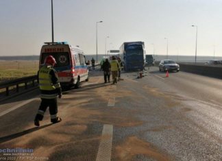 Zderzenie dwóch ciężarówek na A4 przy węźle Bochnia – ZDJĘCIA