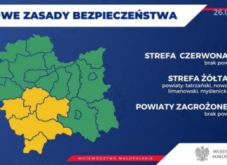 Koronawirus. Strefa żółta na południe od powiatu bocheńskiego