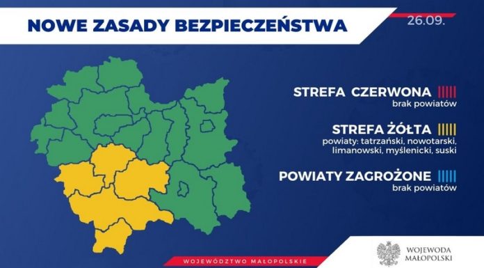 Koronawirus. Strefa żółta na południe od powiatu bocheńskiego