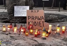 Niepołomice. „Pogrzeb praw kobiet” i znicze przy pomniku odważnej Justyny