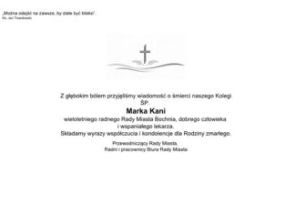 Kondolencje od Przewodniczącego Rady Miasta, Radnych i pracowników Biura Rady