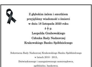 Kondolencje od władz i pracowników Krakowskiego Banku Spółdzielczego