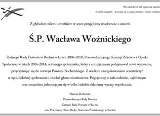 Kondolencje od władz Powiatu, Radnych i Pracowników Starostwa