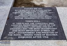 Rynek. Błąd na tablicy upamiętniającej dawny ratusz