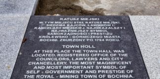 Rynek. Błąd na tablicy upamiętniającej dawny ratusz