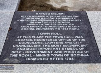 Rynek. Błąd na tablicy upamiętniającej dawny ratusz