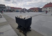 Bochnia. Na Rynek wróciły górnicze wagoniki. Posadzono też kolejne drzewa