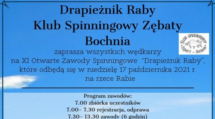„Drapieżnik Raby”. W niedzielę w Bochni zawody spinningowe
