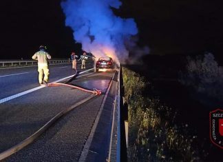 Pożar samochodu na A4 koło Brzeska