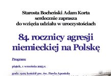84. rocznica wybuchu II wojny światowej. Uroczystości w Bochni – PROGRAM