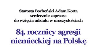 84. rocznica wybuchu II wojny światowej. Uroczystości w Bochni – PROGRAM