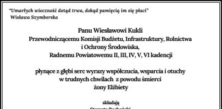 Kondolencje od władz Powiatu Bocheńskiego, Radnych i Pracowników Starostwa