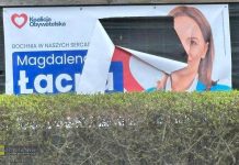 Koalicja Obywatelska zawiadomiła policję o serii dewastacji materiałów wyborczych Magdaleny Łacnej
