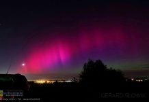 Intensywna zorza widziana z Bocheńszczyzny – ZDJĘCIA