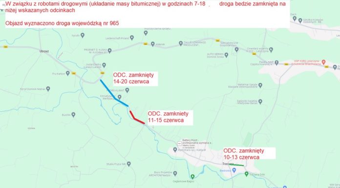 Trzciana. Utrudnienia na drodze powiatowej