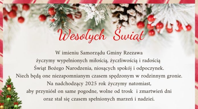 Życzenia dla Czytelników od władz Gminy Rzezawa