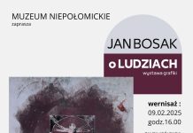 Zaproszenie na wystawę grafiki Jana Bosaka „o LUDZIACH” w Muzeum Niepołomickim