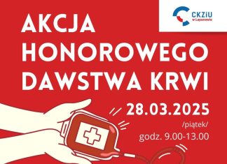 W piątek akcja Honorowego Dawstwa Krwi w CKZiU w Łapanowie