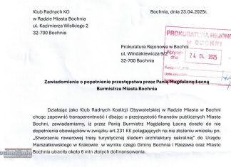 Zawiadomienie do prokuratury na burmistrz Bochni za „niezłożenie wniosku o dotację”