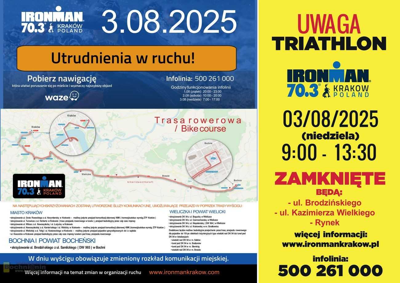 UWAGA! W niedzielę duże utrudnienia w ruchu drogowym w Bochni i na DK94