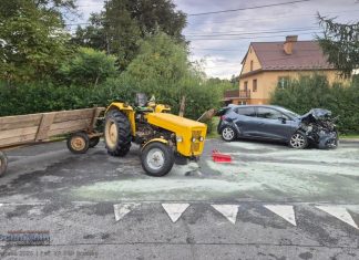 Lewniowa. Zderzenie osobówki z ciągnikiem – jedna osoba trafiła do szpitala