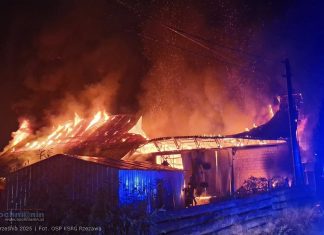 Pożar w Krzeczowie. Budynek gospodarczy spłonął doszczętnie – ZDJĘCIA