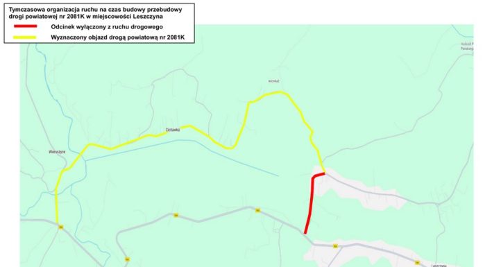 Leszczyna. Czasowe zamknięcie drogi powiatowej