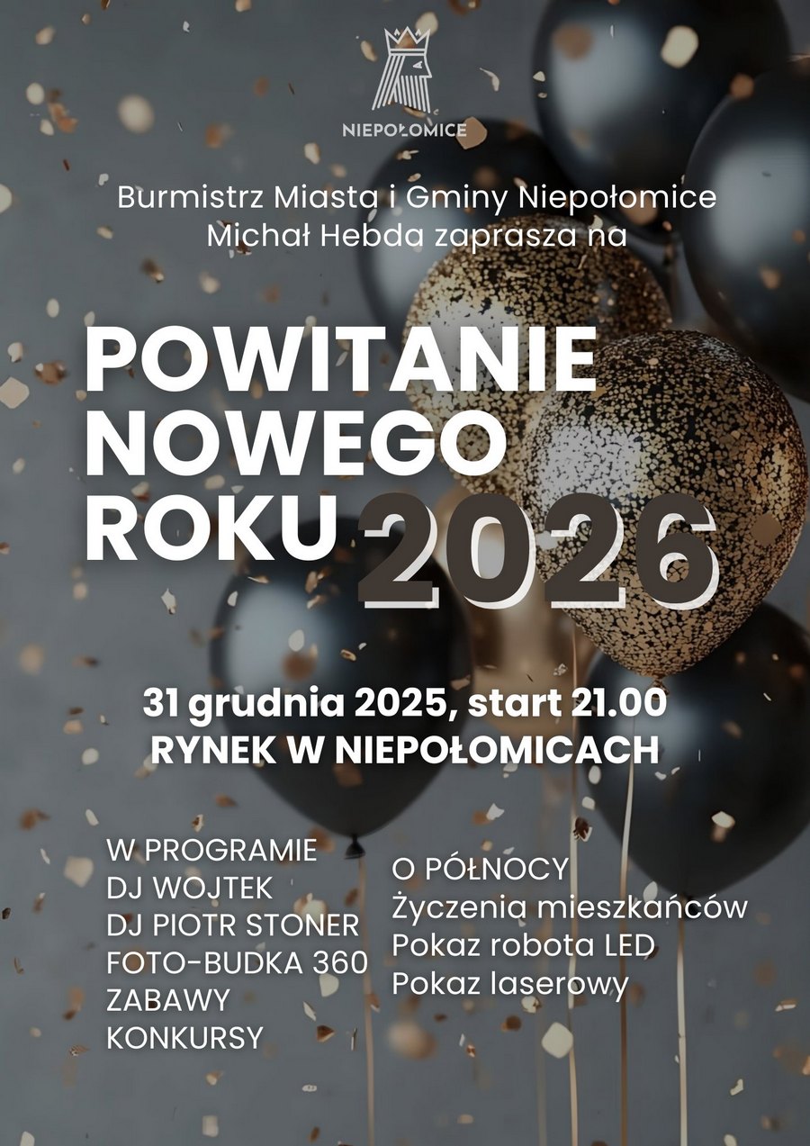 Powitanie Nowego Roku 2026 na Rynku w Niepołomicach. Miasto zaprasza na wspólne świętowanie
