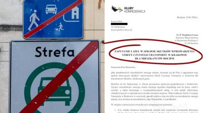 Apel do burmistrz Bochni w sprawie Strefy Czystego Transportu w Krakowie. Chodzi o skutki dla mieszkańców regionu
