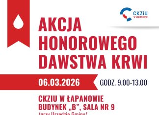 W piątek akcja honorowego krwiodawstwa w CKZiU w Łapanowie