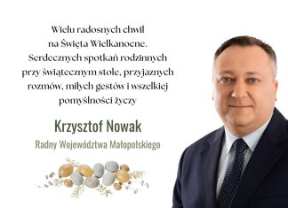Życzenia od Krzysztofa Nowaka radnego Sejmiku Województwa Małopolskiego