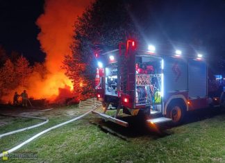 Pożar w Mokrzyskach. Trwa dogaszanie ognia przy lesie