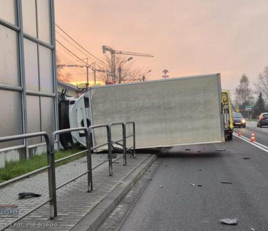 Przewrócony samochód dostawczy na DK94. Utrudnienia przy wjeździe do Brzeska – ZDJĘCIA