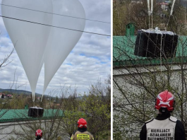 Balony z paczkami znalezione w Iwkowej. Na miejscu strażacy i policja – ZDJĘCIA