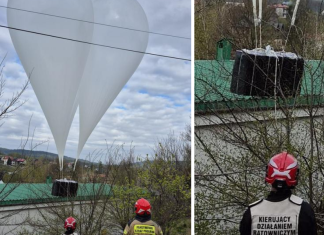 Balony z paczkami znalezione w Iwkowej. Na miejscu strażacy i policja – ZDJĘCIA