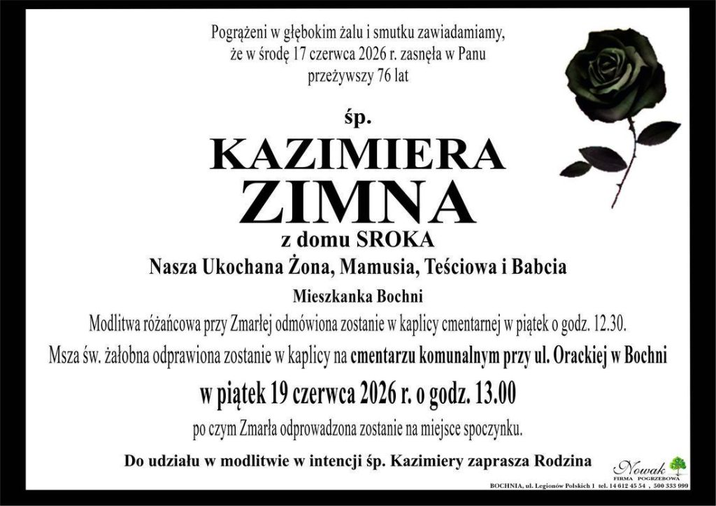Klepsydra – Śp. Kazimiera Zimna