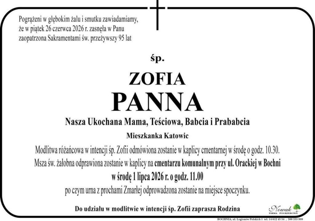 Klepsydra – Śp. Zofia Panna