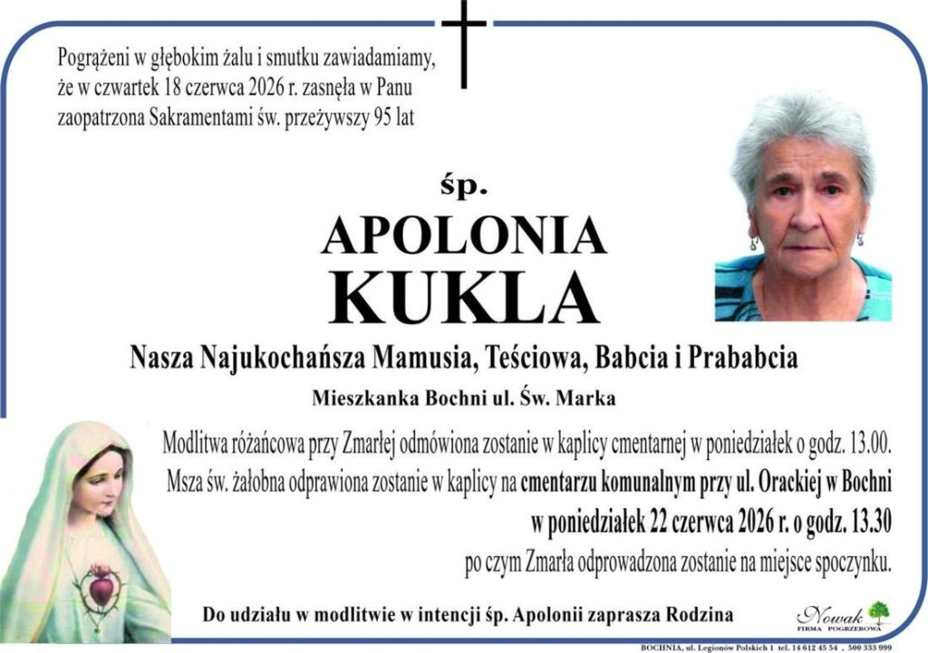 Klepsydra – Śp. Apolonia Kukla